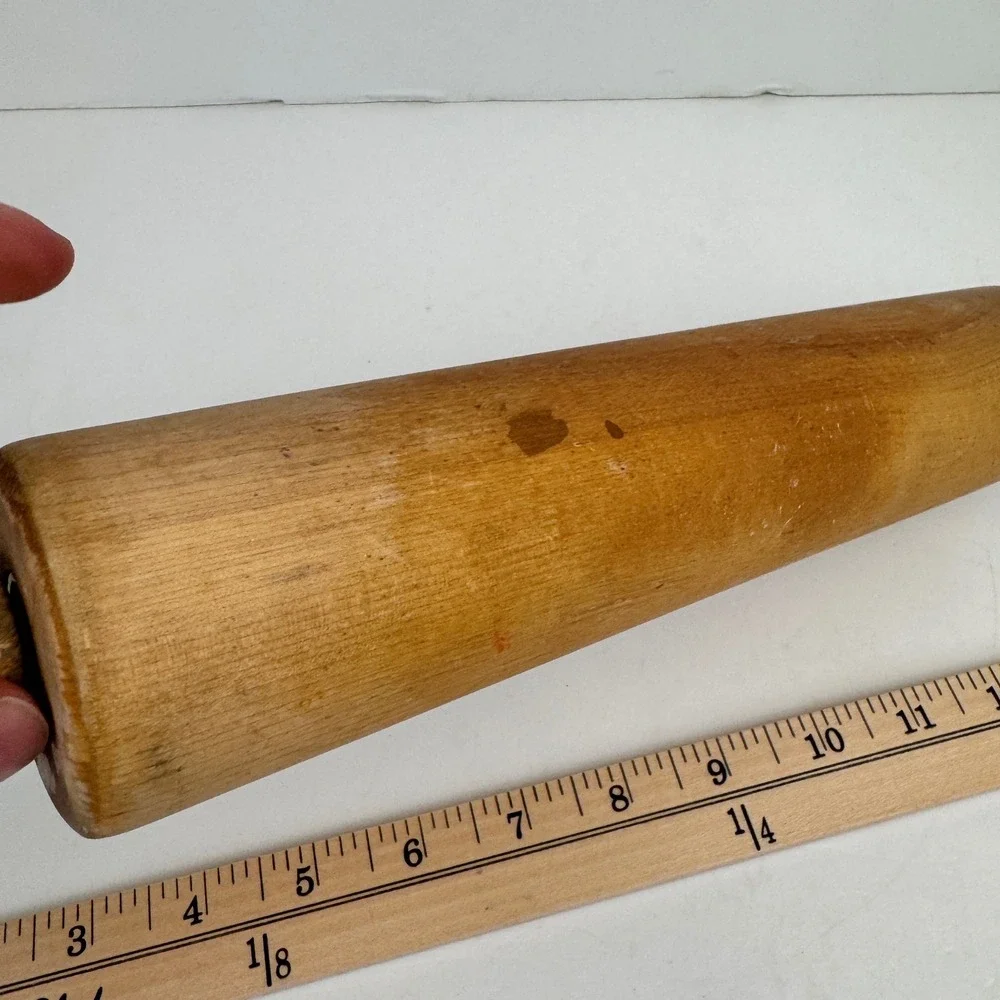 Vtg Wooden Rolling Pin w Handles tan cook baking Rustic Cottagecore grannycore